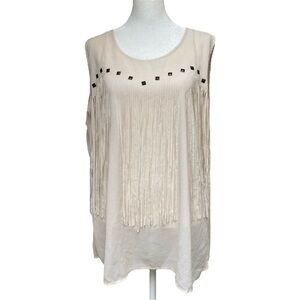 Lucy Diamonds Fringe Western Sleeveless Sheer Top